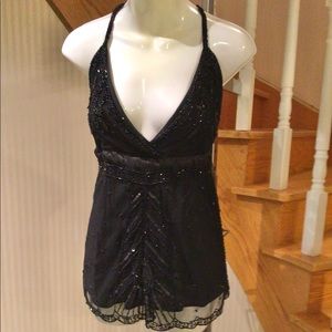 NWT Black beaded Elegant evening spaghetti strap top